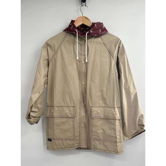 Aqua Sheen Vintage Women' Burgundy/Tan Whales Reversible Hoodie‎ Raincoat Small - Picture 3 of 10